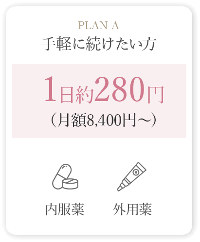 planA 手軽に続けたい方 1日約280円（月額8,400円〜）内服薬/外用薬